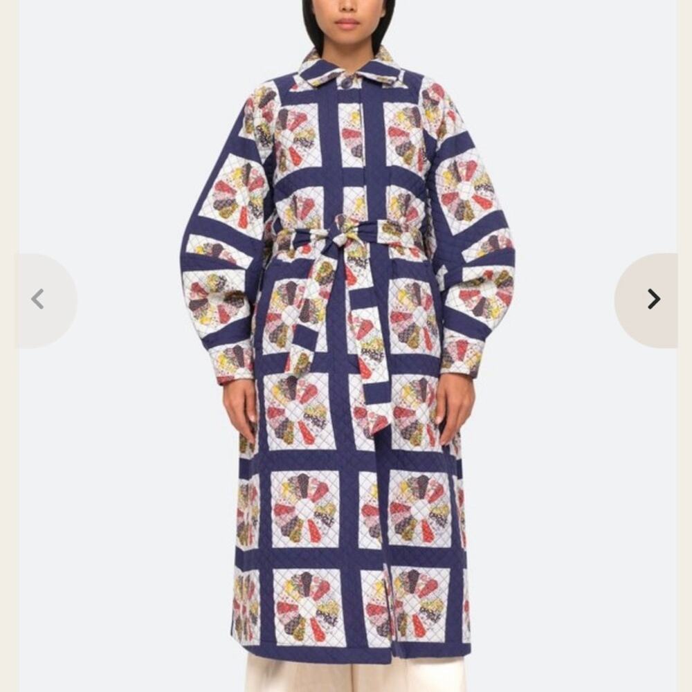 Sea New York Blue Floral Patchwork Coat